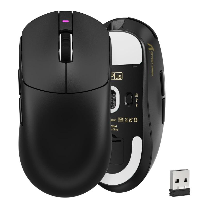 ATTACK SHARK X8PLUS ゲーミングマウス ワイヤレス無線 40Kセンサー 軽量55g 1Kポーリングレート 低遅延 2.4G/Bluetooth/USB有線 充電式 6個プログラムボタン 200時間連続使用可能