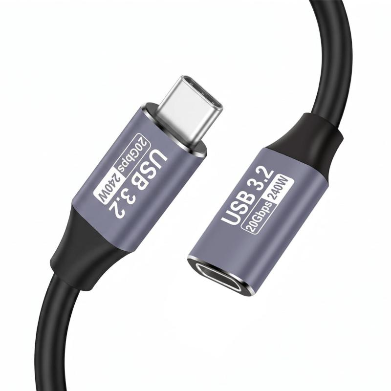 USB C 延長ケーブル Type-c 延長コード 240W/5A PD3.1急速充電 USB3.2 Gen2 20Gbps高速転送 高耐久ナイロン スマートフォン/タブレット/ゲーム機/ノートパソコンのタイプc機種に対応