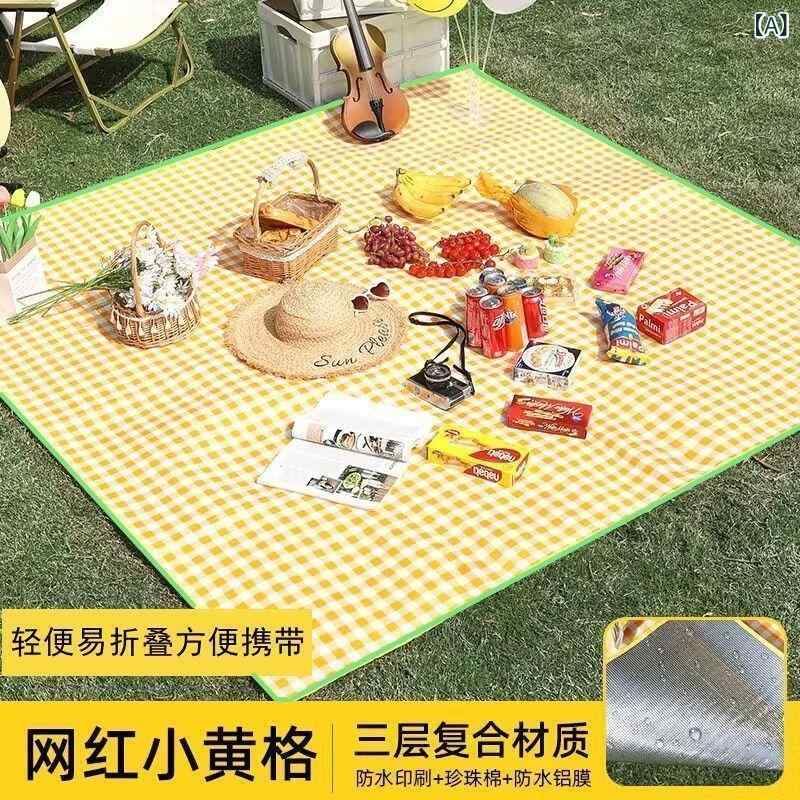 ピクニックマット 防潮 防水 厚手 ポータブル EPE素材 4-5人用 春夏アウトドア キャンプ 野外 草坪 収納袋付き 軽量 黄色格子 緑色格子 赤色格子