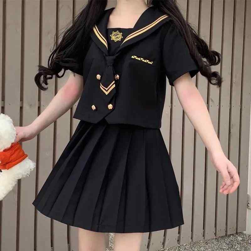 セットアップ レディース 春夏 JK制服 セーラーカラー トップス プリーツスカート ゴシック系 ゴスロリ 学生 学院風 可愛い カジュアル・カテゴリ: カジュアルセットアップ・スタイル: 都市風・セットアップスタイル: スカートセットアップ・上衣タイプ: シャツ・スカート丈: ロング丈・流行要素: 拼接・加工: 刺繍・袖タイプ: フリル袖・袖丈: 超長袖・性別: 女性・対象者: レディース・カラー展開: ブラック, ホワイト・サイズ展開: S, M, L, XL, 2XL・主素材配合率: 30%以下