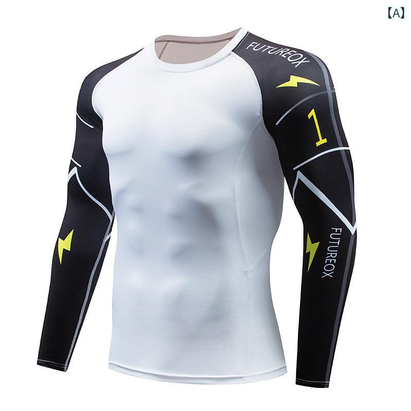 Tシャツ メンズ 長袖 運動 フィットネス ランニング サイクリング トレーニング 排汗 機能性 トップス 棒球風 スポーツ カジュアル グラフィック プリント 動物柄 個性 デザイン 丸首 ポリエステル 再生繊維 白 黒