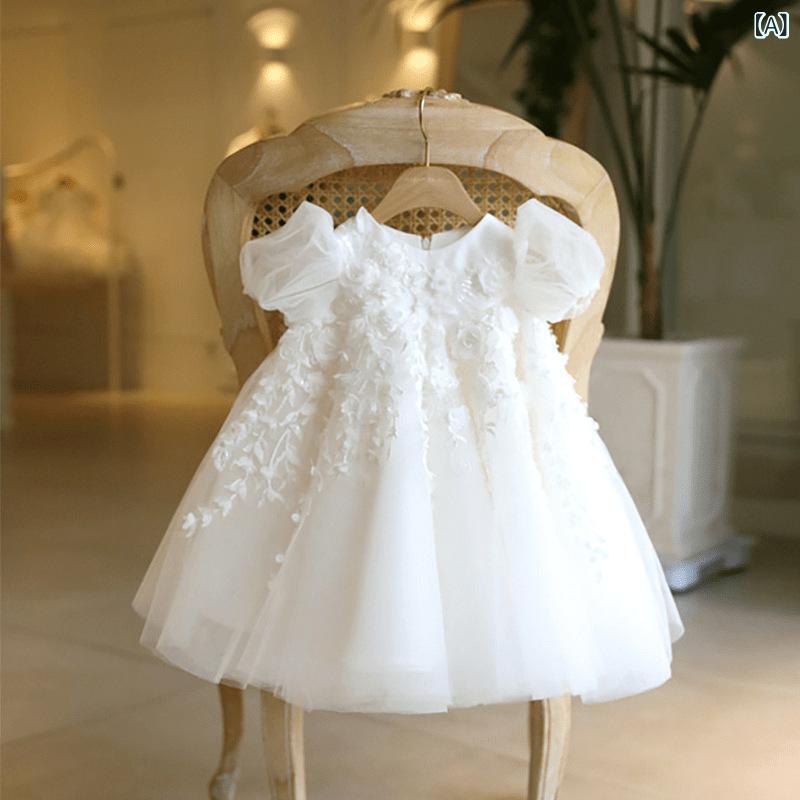 女の子 ドレス 蓬蓬スカート 白色 レース かわいい 子供 誕生日 宴会 プリンセス ...