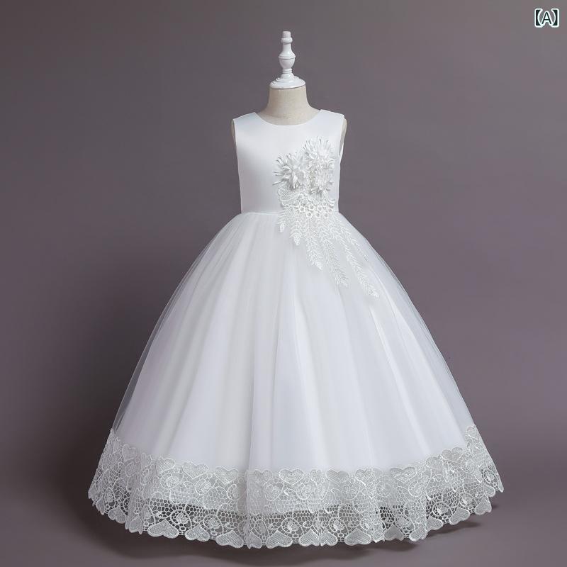 女の子 礼服 ワンピース スカート 平尾 長款 尾 プリンセス ドレス 花柄 夏 春夏 ...