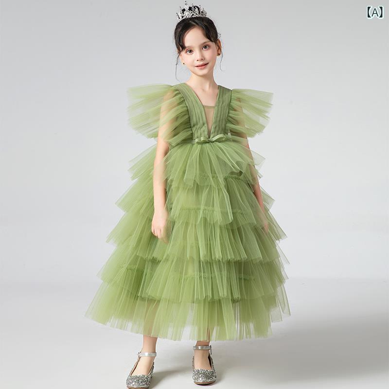 女の子 礼服 ワンピース プリンセスドレス 女児 夏用 演奏 花嫁 ショー 演出 緑 白色 ピンク チュール レース 花柄 蝶結び ボヘミアン ボリューム 袖 セット 涼しい 化繊混紡 ポリエステル 春秋夏 秋冬 通勤 結婚式 かわいい 軽量 柔らかい