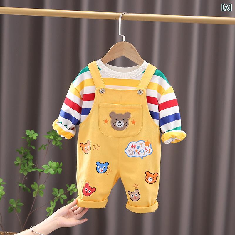 男の子 背広パンツ セット トップス 長ズボン 長袖 綿 格子柄 切り替え ピンストライプ イエロー 米白 春秋 3-8歳 柔軟素材 英倫スタイル カジュアル 日常着 運動風 洋気 トレンド 子供服 幼児服