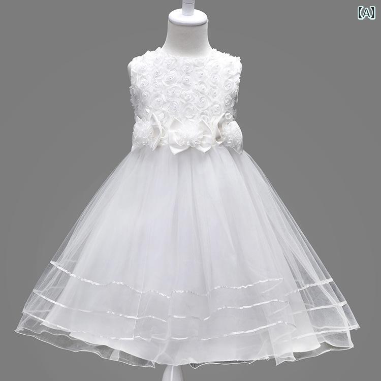 女の子 ワンピース ドレス 夏用 礼服 小花柄 蝶結び 花柄 プリンセス かわいい 網...