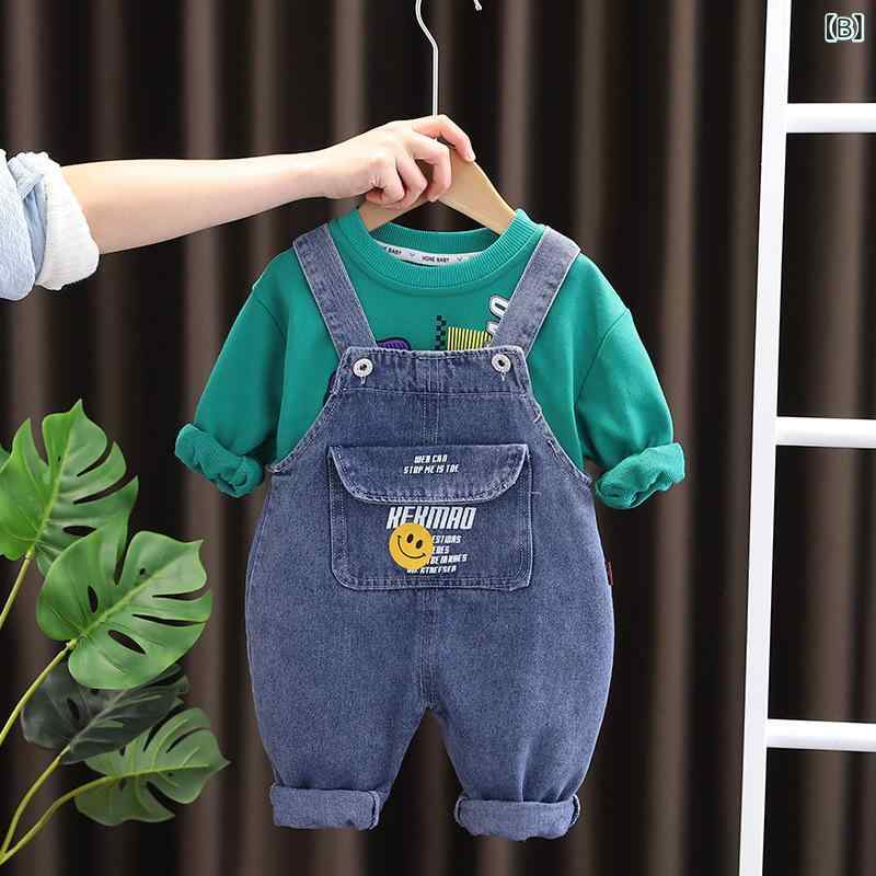 男の子 キッズ 牛仔 背広裤 セット 長袖 トップス 長ズボン 綿 素材 柔らかい 生地...