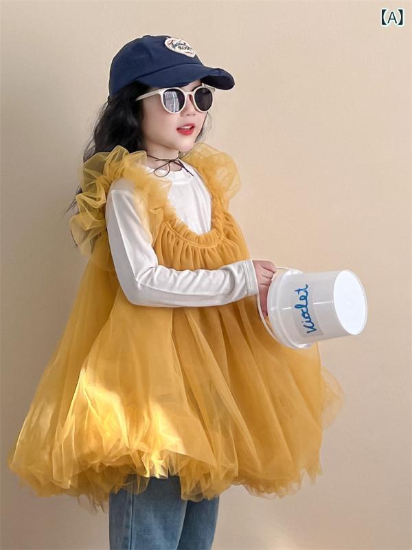 女の子 ワンピース 吊り帯 プリンセススカート スカート 女児 かわいい 甘め ボリューム チュール コットン 100% 柔らかい 生地 ボヘミアン スタイル 夏 黄色 純色 スタイル カジュアル 女の子 服 子供服 3-8歳 90-140cm