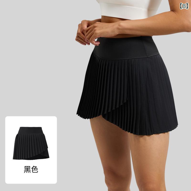 レディース スカート 夏 偽ツーピース 開き プリーツ 女性 フィットネス ヨガ ポケ...