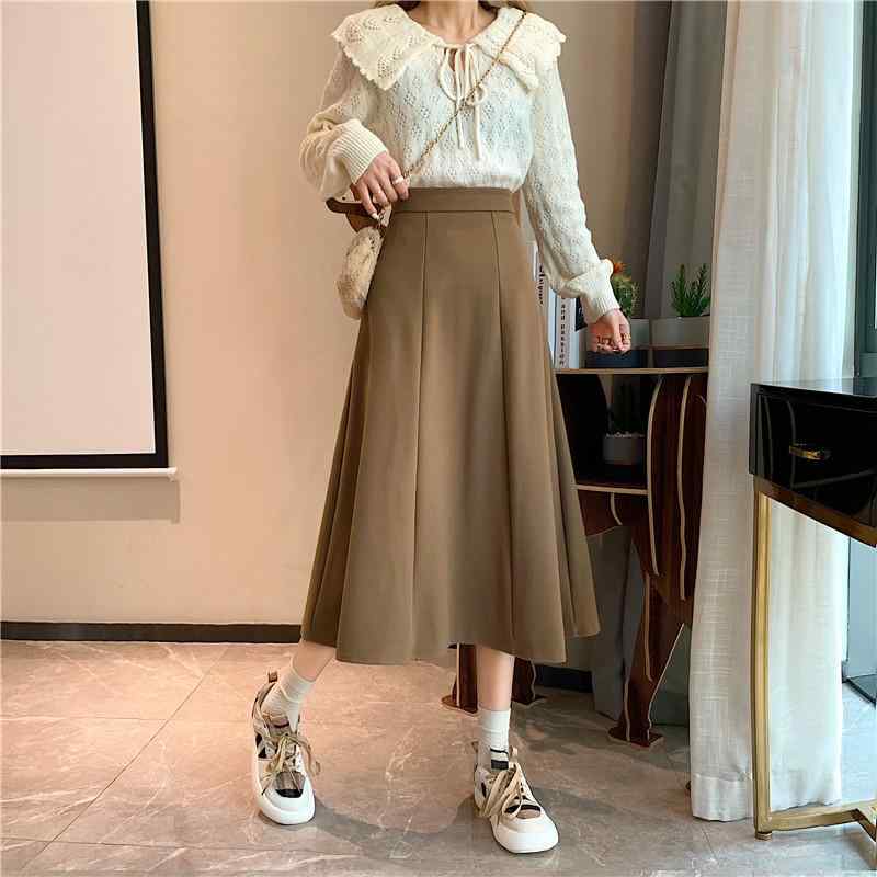 スカート レディース ロング丈 フレア Aライン フレンチスタイル ツイル 起毛加工 ハイウエスト ミモレ丈 オールシーズン きれいめ