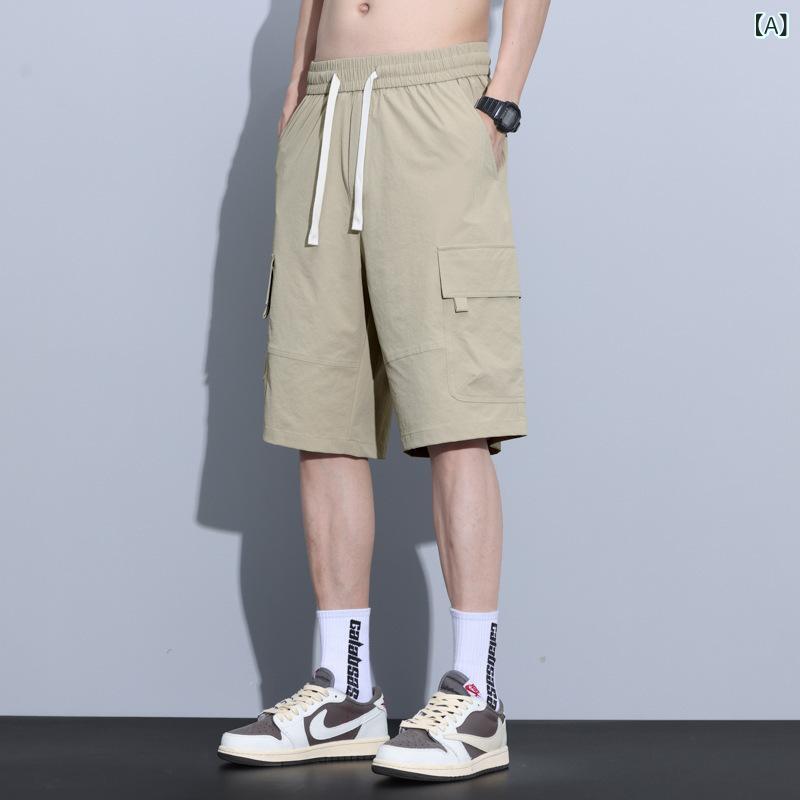 カーゴショーツメンズ 夏 薄い アイスシルクルーズストレート 2025 新しい トレンディな ブランドテンセル 5 点 ミッドパンツ 男性 用