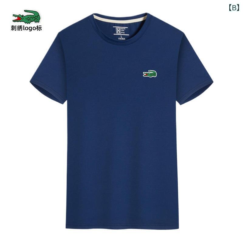 クロス ボーダー クロコダイル 新型 半袖 丸首 Tシャツ メンズ アイス シルク 無地...
