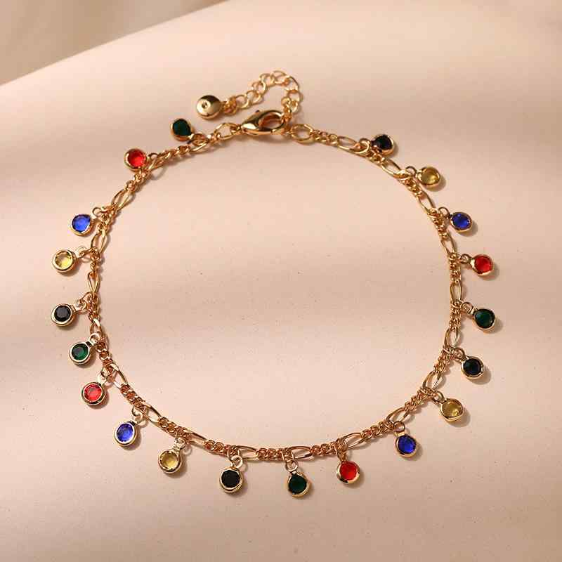 ・種類: 脚链・スタイル: 女式・形状: 几何型・素材: 銅・純度: 18K・装飾素材: ガラス
