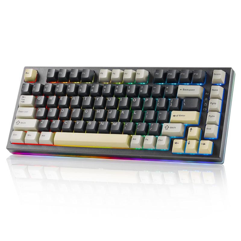 YUNZII RT80 82キー ラピッドトリガー キーボード ホールエフェクト ワイヤレス メカニカルキーボード Bluetooth/2.4GHz/有線 ゲーミング 磁気スイッチ RGB ガスケットマウント ホットスワップ カスラピッドトリガーワイヤレスゲーミングキーボード： RT80ゲーミングキーボードは、先進のGateron KS-20磁気ホワイトホールセンサースイッチにより、ゲーム体験に革命をもたらします、キーキャップとスイッチを直接物理的に接触させる必要がないため、優れた耐久性が確保され、キーボードの寿命が大幅に延びます。8KHz ハイパーポーリングレート： RT80ゲーミングキーボードは操作トラベルを調整することができ、キーの反応速度を大幅に向上させます。RT80ゲーミングキーボードは、操作トラベルを調整することができ、キーの反応速度を大幅に向上させることができます。これにより、FPSシューティングゲームや音楽リズムゲームなどのゲームで、より速い反応速度と高い操作精度を実現します。ホットスワップ＆ガスケットマウント構造： ホットスワップ可能なメカニカルキーボードは、どのキーポジションでも、より高性能で安定したマグネットスイッチへの交換が可能。RT80コンピュータキーボードはガスケット構造を採用し、安定した、よりソフトで快適な打鍵感を提供します。4層の吸音フォームを搭載し、ノイズを低減し、しっかりとしたクリーミーなサウンドを提供します。フルカスタマイズ可能なウェブ RT80はWin/Mac両対応で、DKS、キーコンボ、マクロ、キーの再割り当て、RGBライティングなど幅広いカスタマイズが可能です。RT80カスタムキーボードは、0.1-4.0mmの調整可能な駆動範囲を持ち、ウェブドライバーの簡単な操作で0.1mmごとに正確に調整でき、1つのキーで複数の機能を実現できます。1680万以上のRGBバックライトエフェクトを楽しむことができ、ウェブドライブで異なる音楽リズムRGBモードを設定することもできます。トリモード接続＆NKRO：Bluetooth/2.4GHz/Type-C接続で、ノートパソコン、タブレット、PC、携帯電話、IOS、Windows、Mac、Androidなどのデバイスに接続でき、仕事とゲームを自由に切り替えられます。キーボードにはNキーロールオーバーがあり、ゲームやホットキー使用時に同時にキーを押すことができます。安定した接続を前提に、タッチ不良、遅延、キーの固着などの問題を解決し、勝利に一歩近づけます。