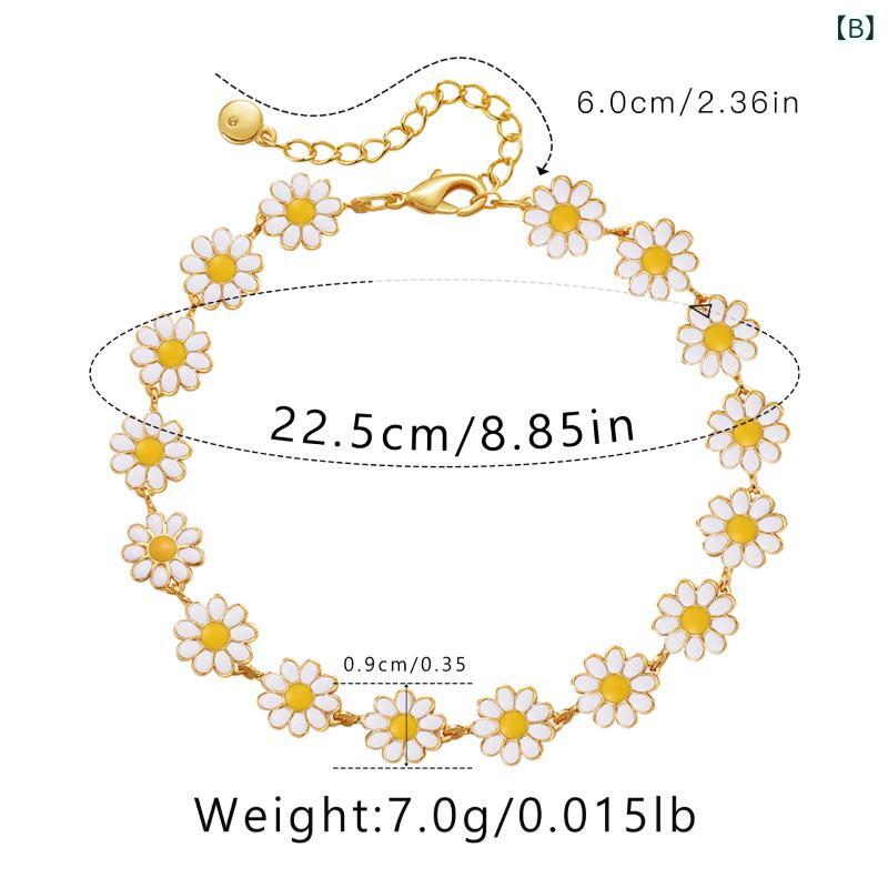 emulandのアンクレット 女性用 花柄 デイジー ドロップオイル加工 銅製 シンプル 清新 田園風 異国情調 夏向け 軽量 かわいい 花卉デザイン 足首アクセサリー 独立包装｜アングル3