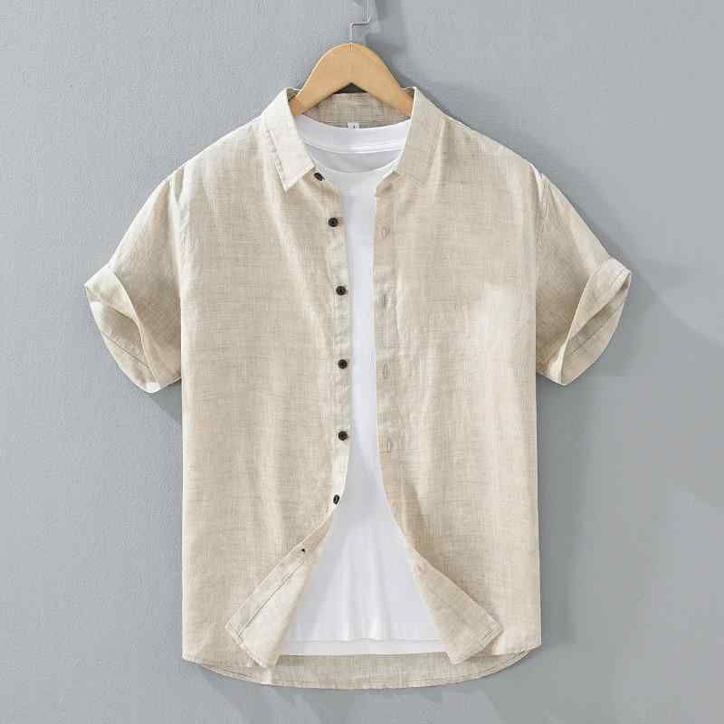 シャツ メンズ 夏 通気性 純色 高品質 シャツ レトロ 方襟 トップス lelaki casual shirt vintage collar linen shirt men's summer breathable pure color high qua