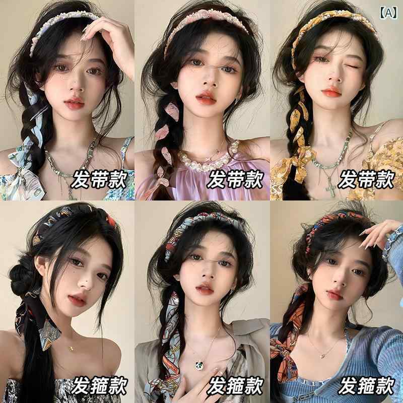 ・種類: 発箍、発帯・スタイル: 復古・デザイン: 花卉・流行要素: 真珠、水晶、蝶結び、房飾り・カラー展開: 黒、米色、青、オレンジ、黄色、白、緑