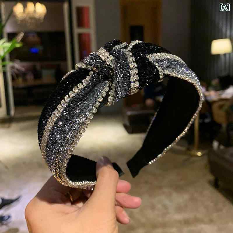 ヘアアクセサリー 女性用 韓国風 幅広 結び目 ラインストーン ヘアバンド 仙女風 ...