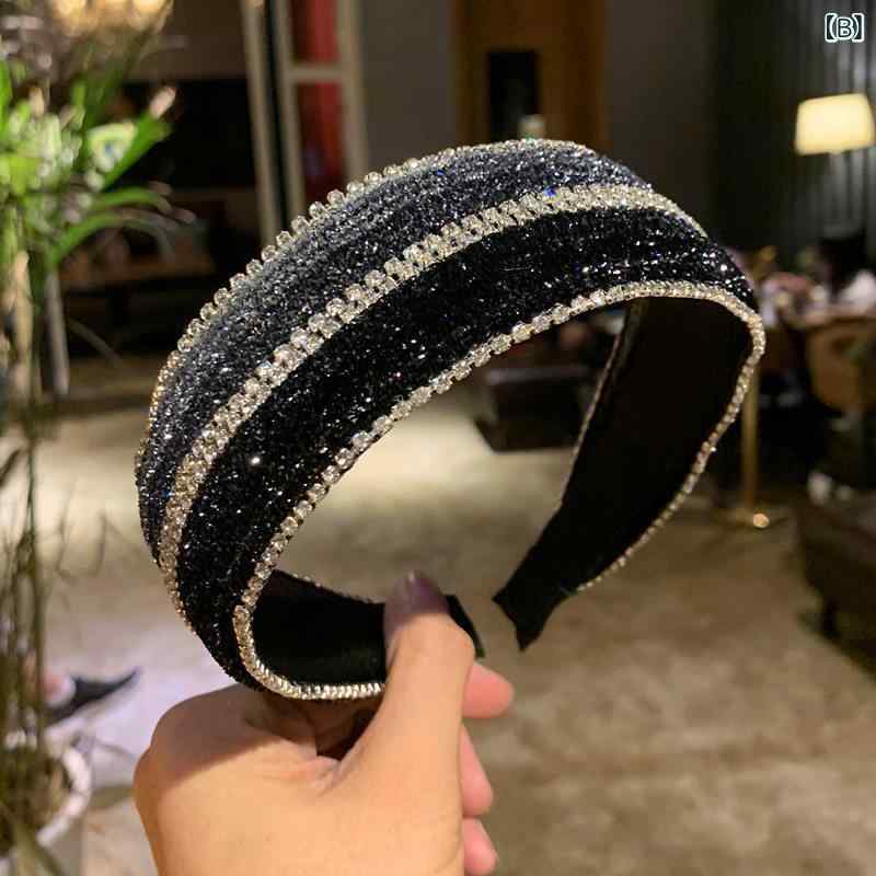 ヘアアクセサリー 女性用 韓国風 幅広 結び目 ラインストーン ヘアバンド 仙女風 ...