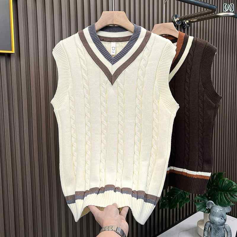 emulandのニットベスト メンズ Vネック Vネック カジュアル 春夏用 杏色 咖啡色 咖啡色 M L XL 2XL 3XL｜アングル2