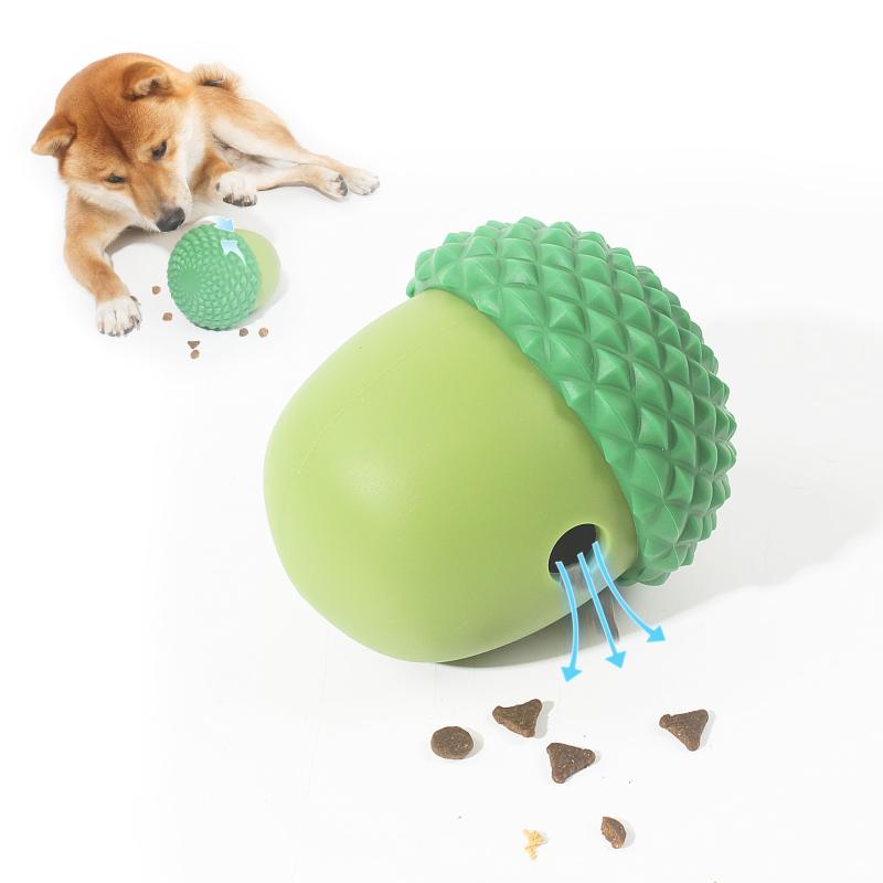 GULIGULI 犬のおもちゃのボール 5in1 噛む おもちゃ 歯磨きボール 餌入れ 動く 歯垢除去 早食い防止 デザート 犬用知育玩具 玩具 耐久性 頑丈 大型犬 ドングリ