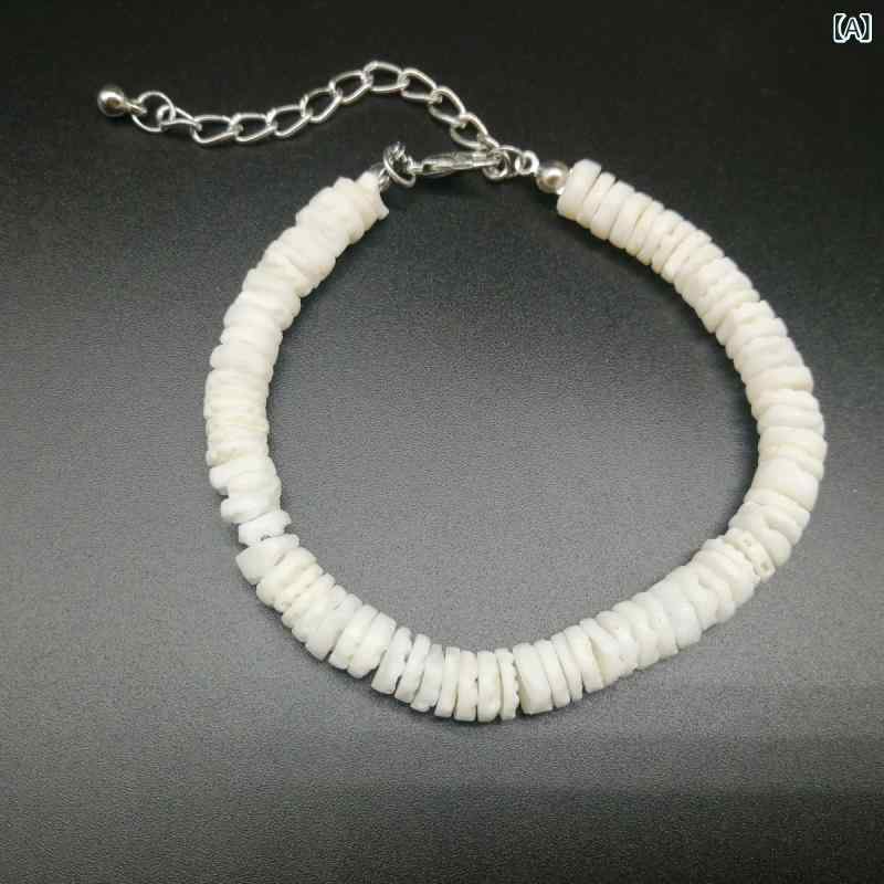 emulandのネックレス ハンドチェーン セット 貝殻 アクセサリー 女性用 手作り 天然素材 ファッション ビーチスタイル 軽量 シンプル かわいい 調整可能 春夏 普段使い 通勤 レイヤード アクセント シルバー調｜アングル2