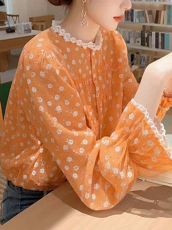 ・カテゴリ: シャツ・スタイル: 休闲・主な素材: ポリエステル30-50%・柄: 花柄・デザイン: 開襟・袖丈: 長袖・加工: ステッチ・フィット: ルーズ・丈: 普通(50-65cm)・ネックライン: ラウンドネック・袖型: ストレート・カラー展開: オレンジ・サイズ展開: S,M,L,XL