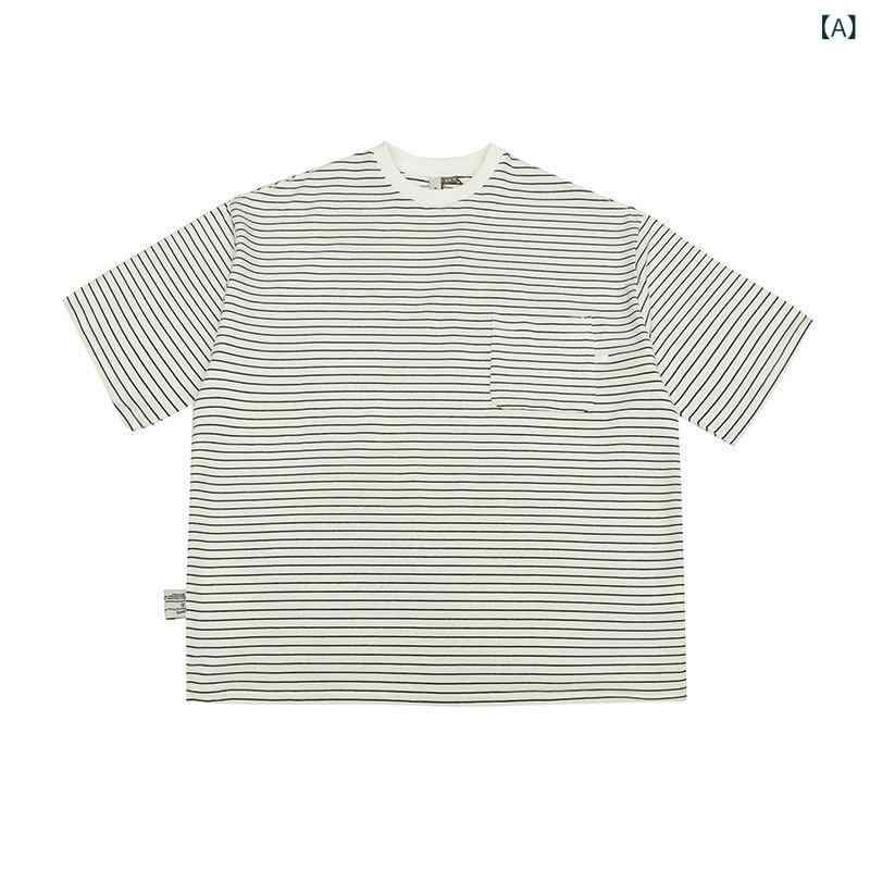 南 夏 喬 装 2022 夏 新作満 版 ストライプ プリント 半袖 t シャツ 日系 シンプル 中性 ゆるい 上着 男
