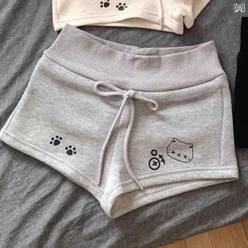 女性用 熱パン ショートパンツ 夏用 スポーツ レディース かわいい ソフト 宅配スタイル プリント 高腰 直筒 ポリエステル スパンデックス ミックス 弾性 中厚 グレー ライトグレー ブラック クール スイート フレッシュ プリント加工 日常 運動