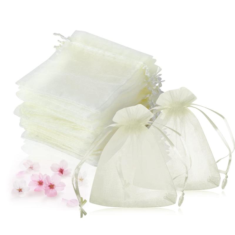Magicfour 50枚 オーガンジー巾着袋 ラッピング袋 プレゼント袋 10*12cm 可愛い 無地 透明 小 誕生日 結婚式 サシェ用バッグ プレゼント プチギフト ジュエリー アクセサリー 小物入れ