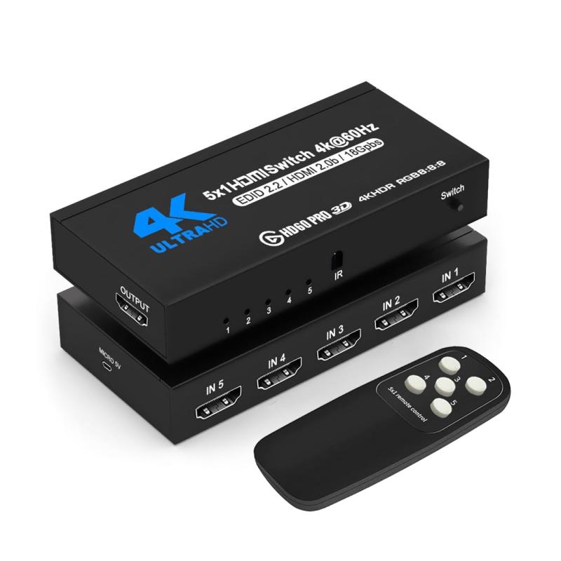 4K@60Hz HDMI 切替器 5入力1出力 切り替えスイッチ PS4 Pro/DVDプレーヤー/HDTV対応 HDMI 2.0b、HDCP 2.2、1080P、 HDR10 、3Dをサポート IRリモコン付き