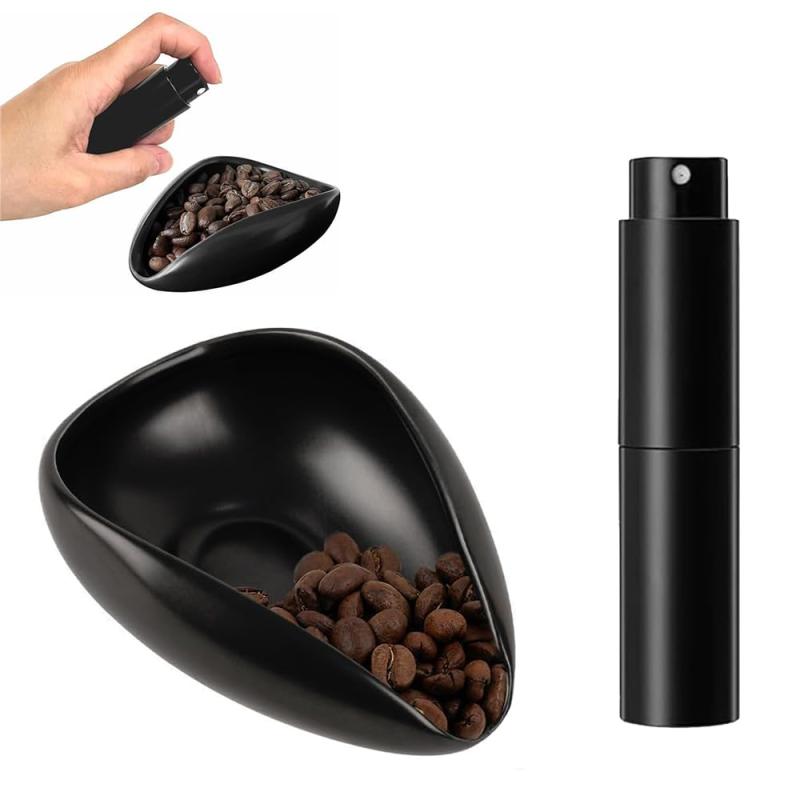 emulandのコーヒー 豆カップとスプレーボトル セット ウェイクアップビーンズ セラミック 陶器 計量トレイ コーヒー計量カップ 受け容器｜アングル2