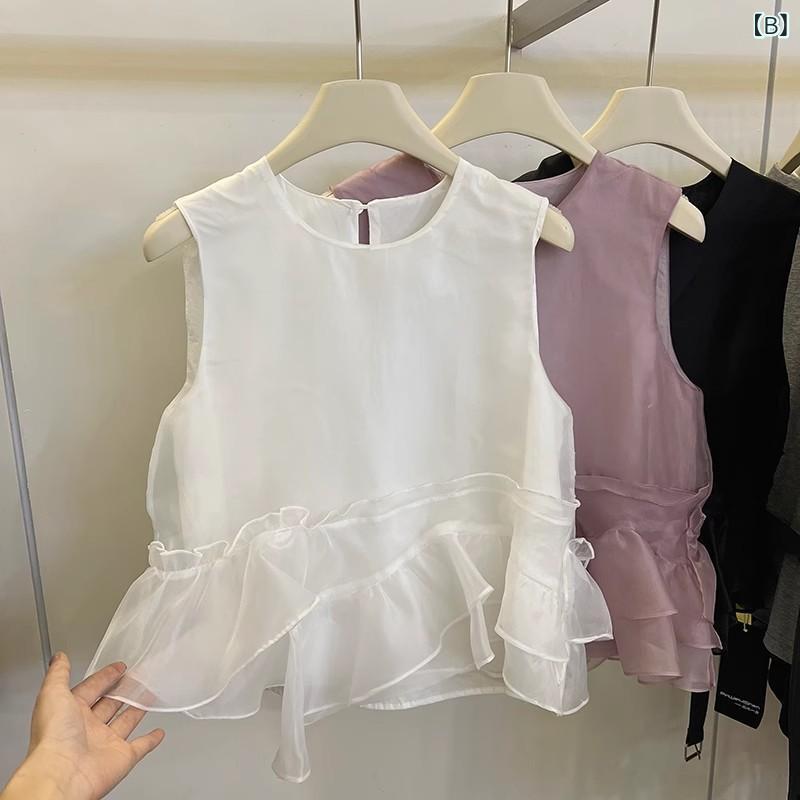 ノースリーブ シャツ レディース フリル 無袖 ベアトップ 女性用 甘め かわいい 減...