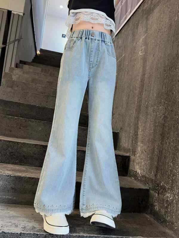 ・スタイル: カジュアル・主な素材: 綿62%・カテゴリ: 牛仔裤・パンツ丈: 長丈・対象性別: 女・対象年齢: 中大童・対象季節: 夏季、春季・パターン: その他・要素: ストリート・ウエスト: 高腰・適応身長: 120cm、130cm、140cm、150cm、160cm、170cm
