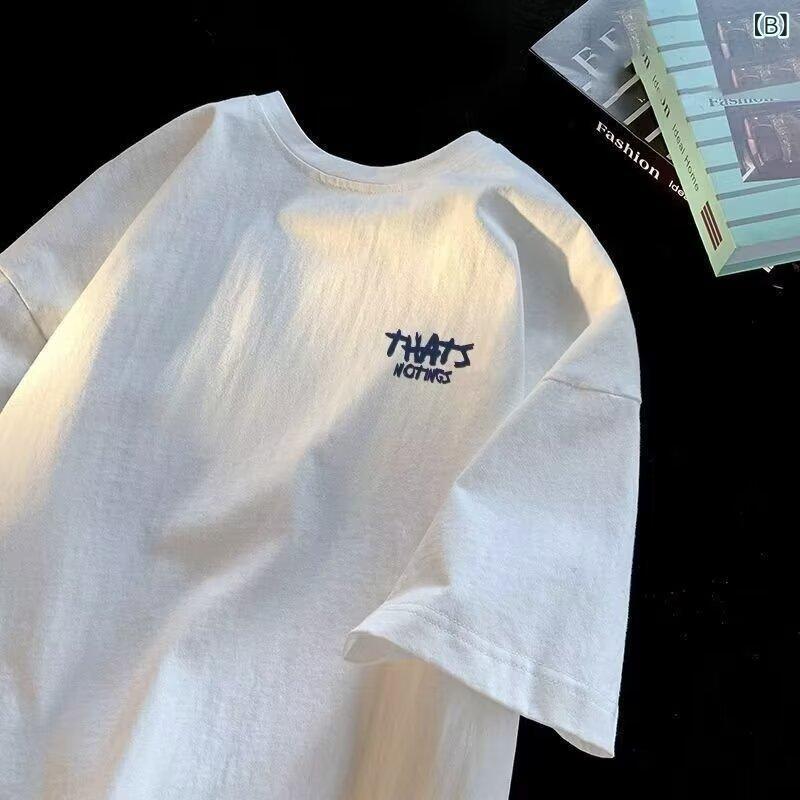 Tシャツ メンズ 半袖 カットソー ラウンドネック クルーネック ゆったり オーバーサイズ 韓国風 ストリート系 トレンド プリント カジュアル 春夏 オールシーズン インナー 重ね着風 トップス 柔らかい 快適 — vista 3