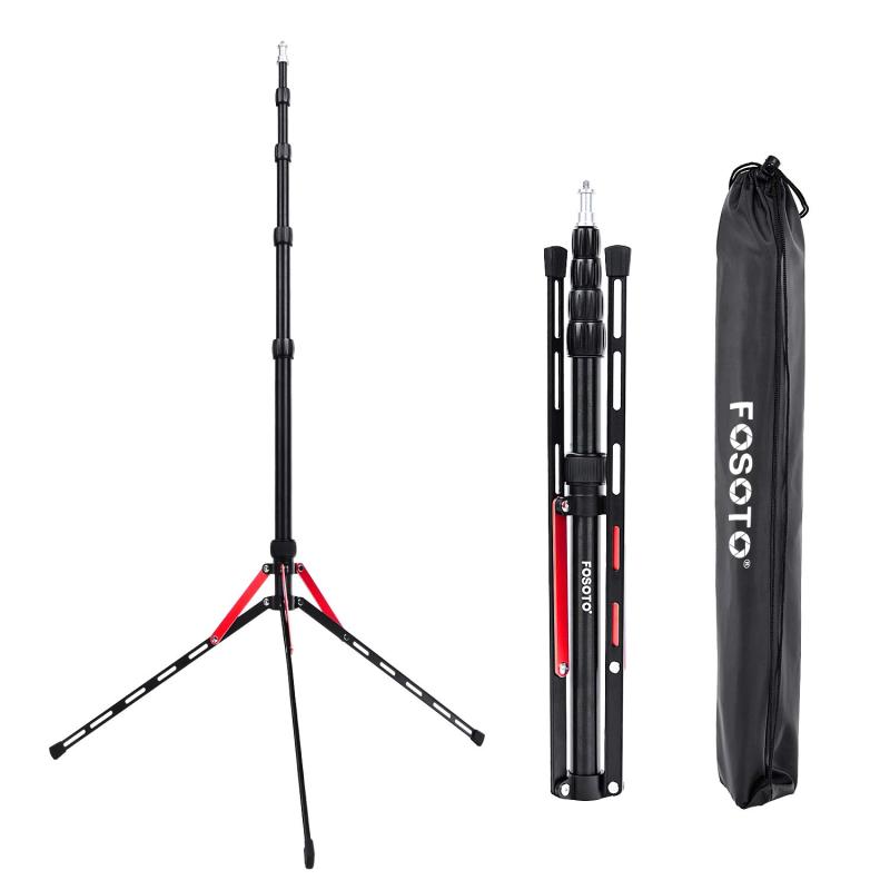FOSOTO ライトスタンド コンパクト ストロボスタンド クリップオンストロボ専用 三脚 撮影 5段 アルミ (220cm, レッド)