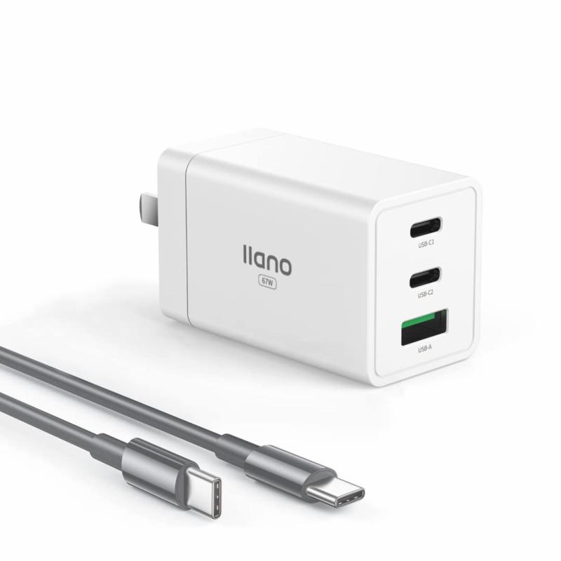 llano 65W PD充電器 タイプc 充電器(GaN Swift搭載/世界最小クラス/3ポートUSB-C急速充電器/折り畳み式/超コンパクト)【PD3.0/QC4.0/PPS規格対応/PSE認証済/PIチップ採用】100W USB-Cケーブル付き MacBook/iPhone1