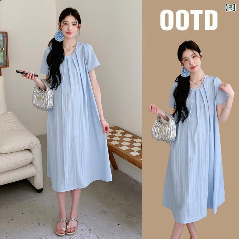 マタニティワンピース レディース 夏服 高級感 シルクタッチ 垂れ感 プリーツ ゆっ...