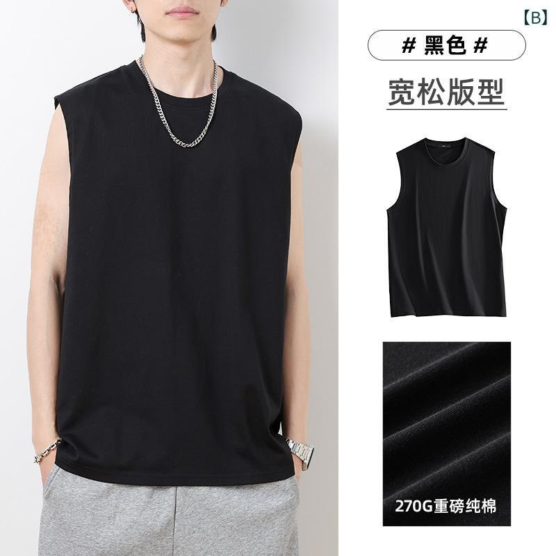 タンク メンズ ノースリーブTシャツ コットン 厚手 ヘビーウェイト ゆったり オーバーサイズ 無地 夏 透け防止 スポーツ トレーニング フィットネス 普段使い 吸汗 通気性 伸縮性 運動着 カジュアル トップス emuland-store-10682574 emuland サンプル画像2