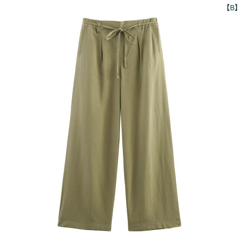 パンツ レディース ワイドパンツ ロングパンツ カジュアルパンツ 長パンツ ボトムス 春夏 ファッション 欧米風 おしゃれ 着痩せ ハイウエスト タック プリーツ ゆったり ルーズ ストレート 脚長効果 通勤 普段使い 部屋着 emuland-store-10695765 emuland サンプル画像3
