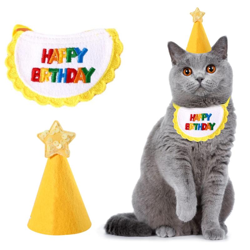 犬用 猫用 誕生日帽子 3色 2個セット happy birthday バンダナ よだれかけ 唾液タオル 可愛い 飾り付け ペット用品 柔らかく お散歩 食事用 取り付け簡単 おしゃれ