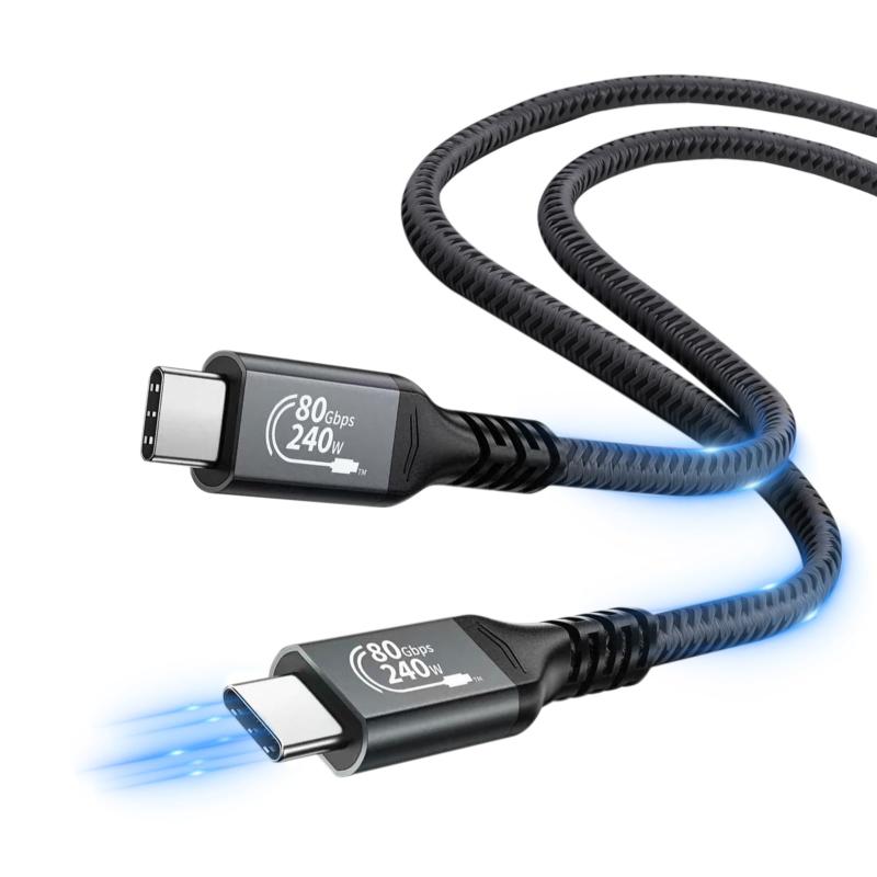 emulandのUSB4 ケーブル L字 240W PD対応 Thunderbolt 4/3 USB 3.2規格対応 40Gpbs 0.8m VCOM 急速充電 高速データ転送 USB Type C 8K@60Hz/デュアル 4K@60Hz 映像出力 MacBook P｜アングル2