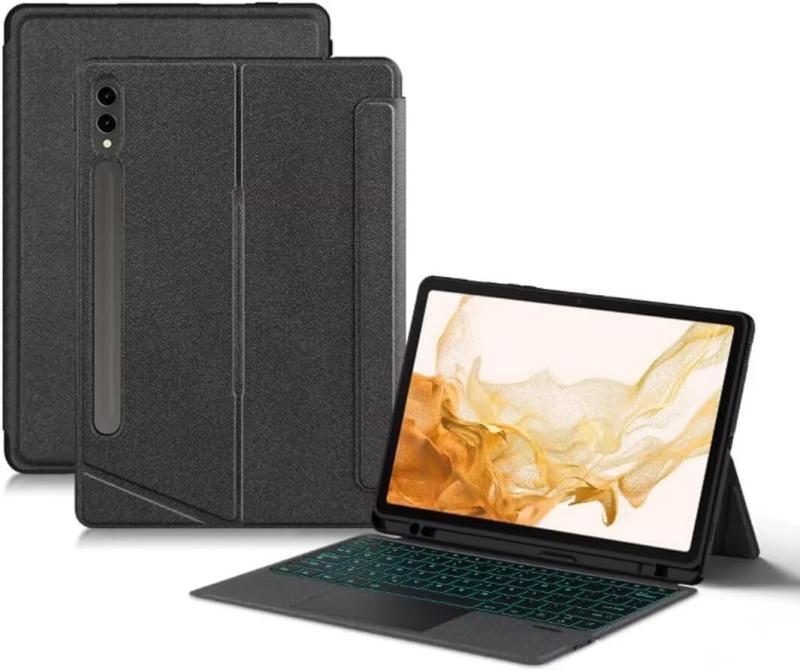 emulandの縦/横置き対応Tab S10+/Tab S9 FE+/Tab S9+ 12.4インチキーボード ケース タッチパッド バックライト付き マグネット式 ケース Tab S10+/Tab S9 FE+/Tab S9+ 12.4インチキーボードケース 角度を自｜アングル2