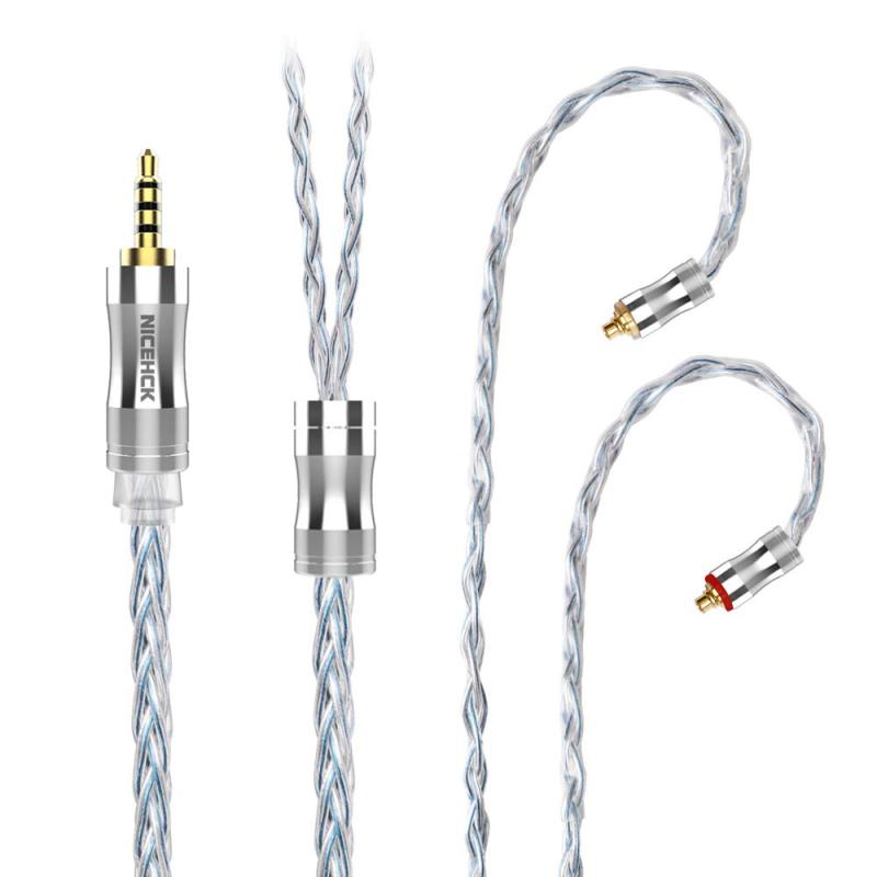 NICEHCK C8s-3 8芯イヤホンオーディオケーブル 高純度銀メッキ銅 OFC 0.78 2Pin 3.5mmプラグ 金属製コネクタ 着脱式 柔らかい アップグレードケーブル 3極 柔らかい 1.2m DIYイヤホンのアクセサリ 耳掛