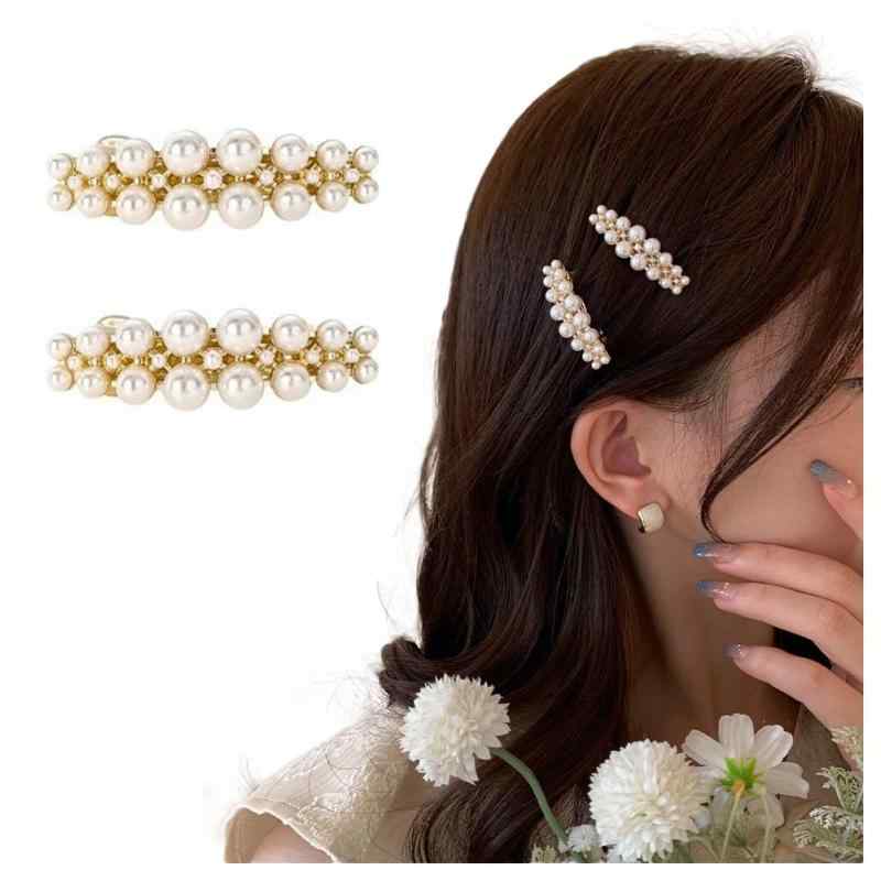 FASELE ヘアクリップ バレッタ パールバレッタ ヘッドドレス ウェディング ヘアアクセサリー 髪飾り 髪留め 結婚式 ヘアピン かわいい 着物髪飾りパール キラキラ