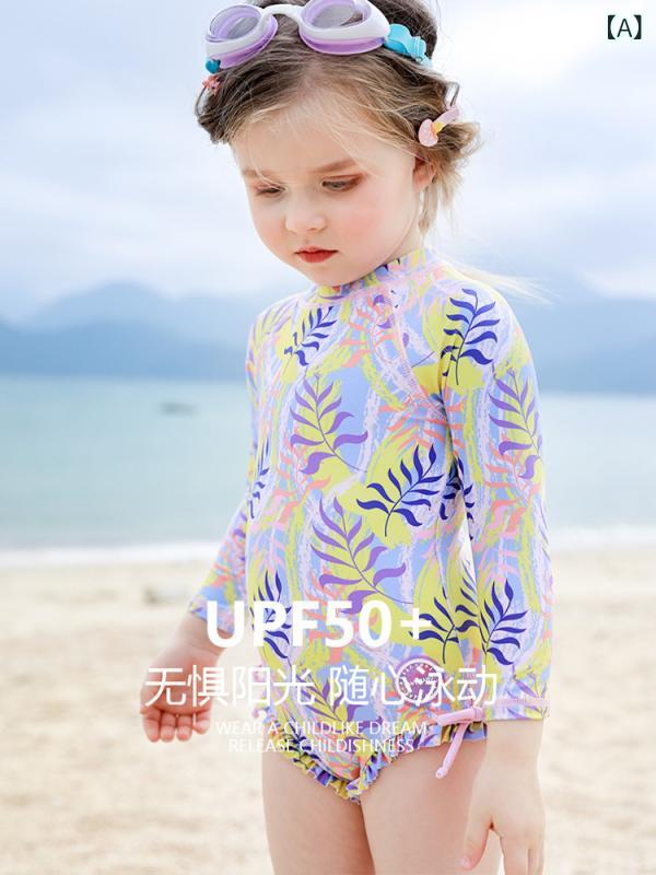水着 ベビー服 女の子 長袖 ロンパース フリル 帽子付き 紫外線対策 UVカット ウエ...