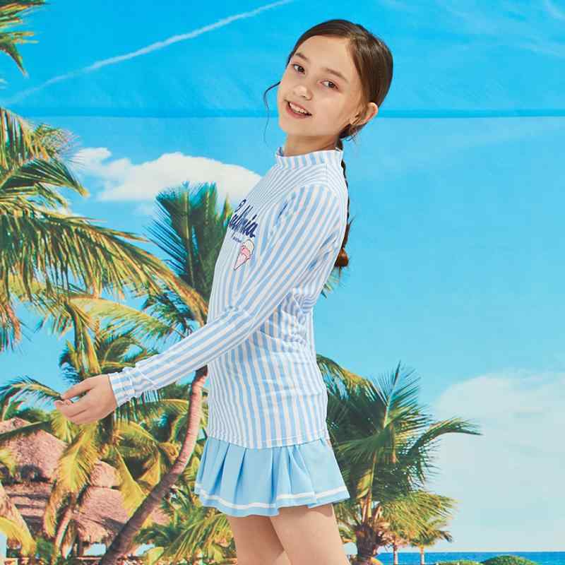 子供 水着 女の子 セパレート 長袖 ラッシュガード 百褶スカート プール 海 ビーチ 紫外線対策 UVカット スイムウェア ジュニア 2点セット かわいい キッズ
