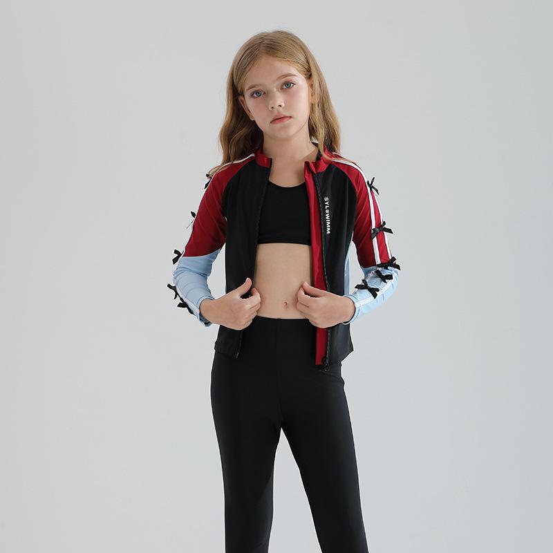 キッズ 水着 女の子 セパレート 長袖 ラッシュガード ロングパンツ 5点セット 紫外線対策 UVカット スイムウェア ジュニア 子供 子ども用 スクール プール 海 ビーチ レジャー 中学生 小学生 10代