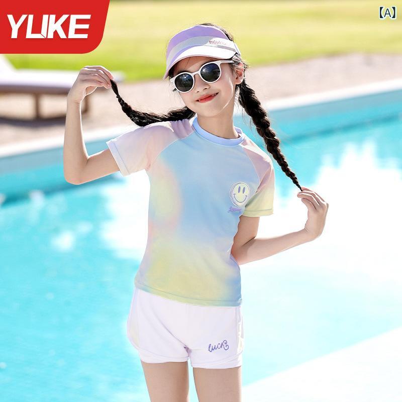 キッズ水着 女の子 セパレート 半袖 紫外線対策 UVカット スクール 水遊び 練習用 ジュニア プール 海 ビーチ レジャー 夏 ブルー ピンク かわいい