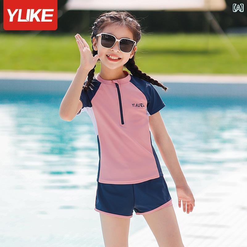 キッズ水着 女の子 セパレート 半袖 ラッシュガード スイムウェア 子供 ジュニア 紫外線対策 UVカット スクール プール 海 ビーチ レジャー 旅行 夏 かわいい スイミング スクール水着 かわいい